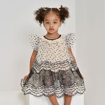 Baby Girls Beige & Black Tulle & Lace Ivy  Dress