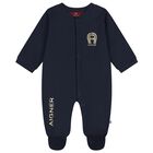 Baby Boys Navy Blue & Gold Logo Babygrow , 3, hi-res