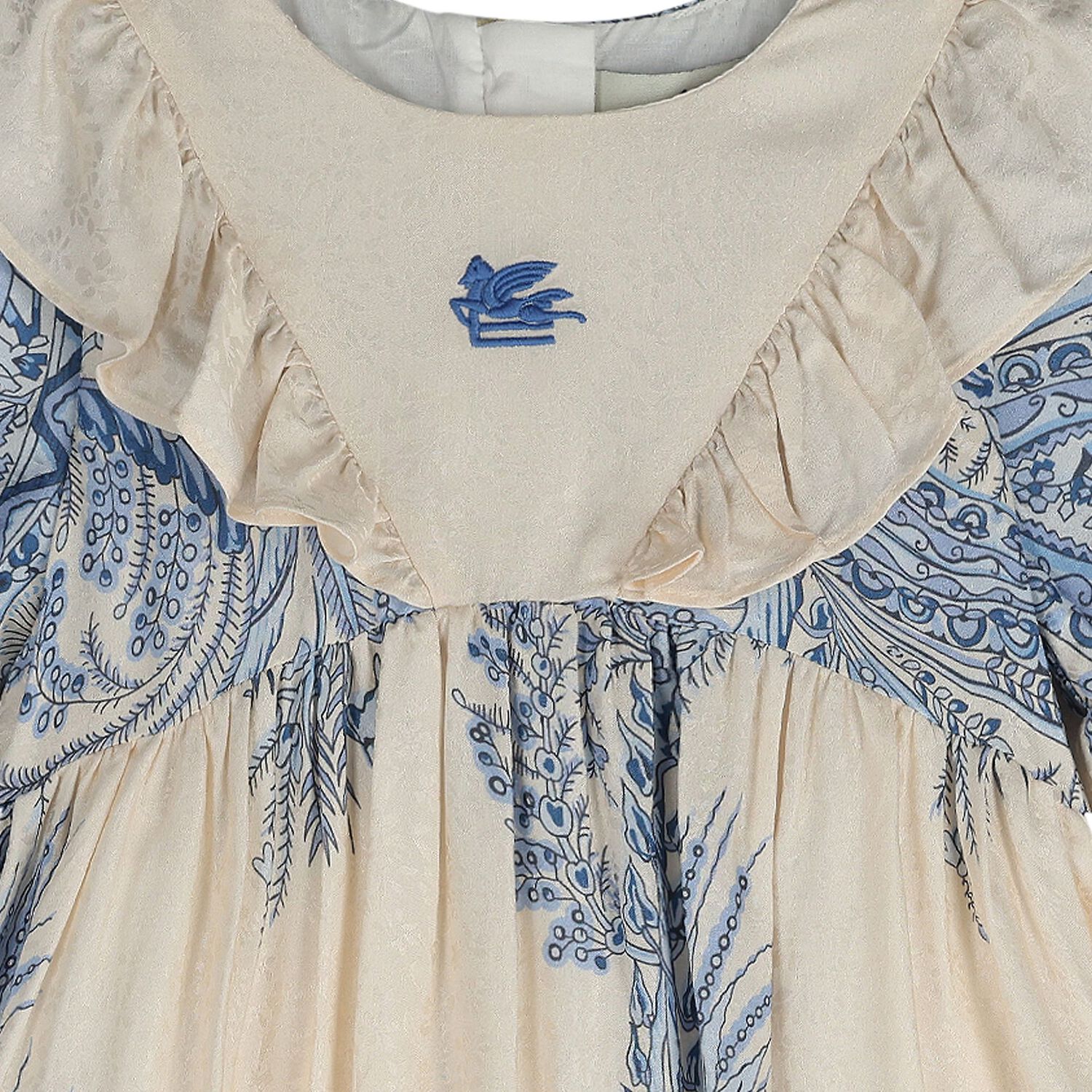 Baby Girls Ivory & Blue Paisley Dress, 1, hi-res