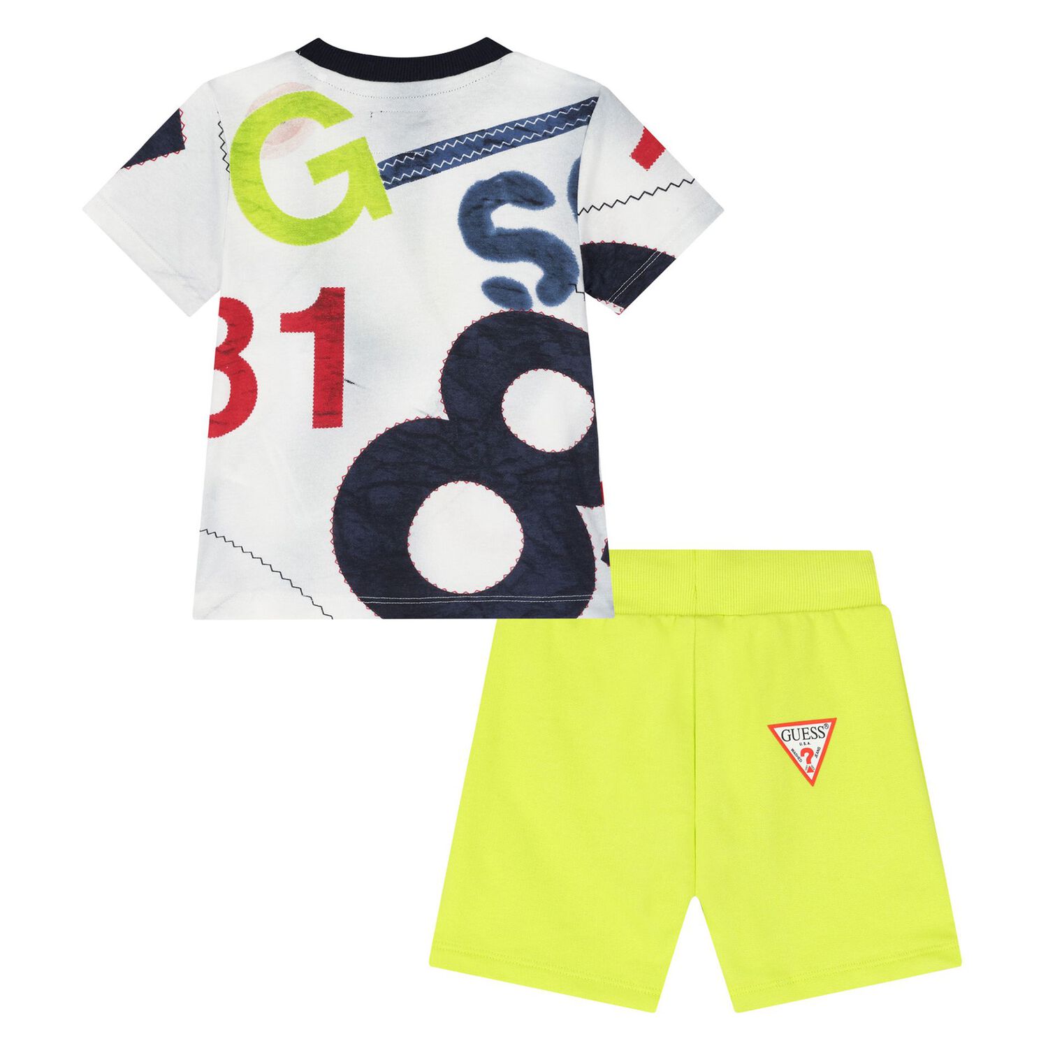 Younger Boys White & Green Logo Shorts Set, 2, hi-res