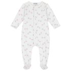 Baby Girls White & Pink Stork Print Babygrow, 2, hi-res