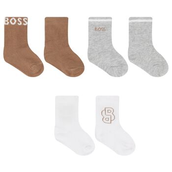 Baby Boys White, Beige & Grey Socks ( 3-Pack )
