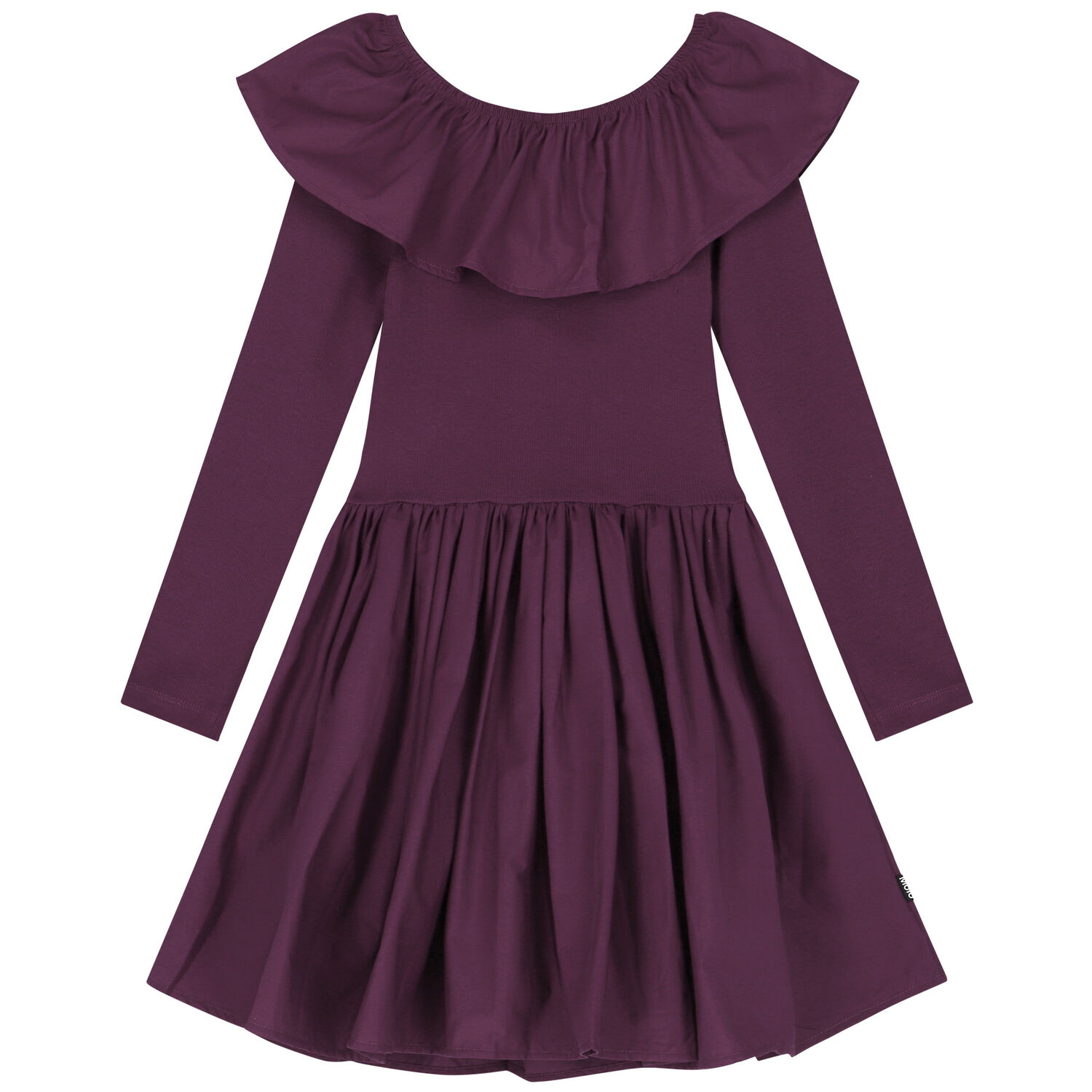 Girls Purple Ruffled Long Sleeve Dress, 1, hi-res