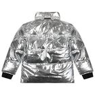 Girls Silver Metallic Star Puffer Jacket, 1, hi-res