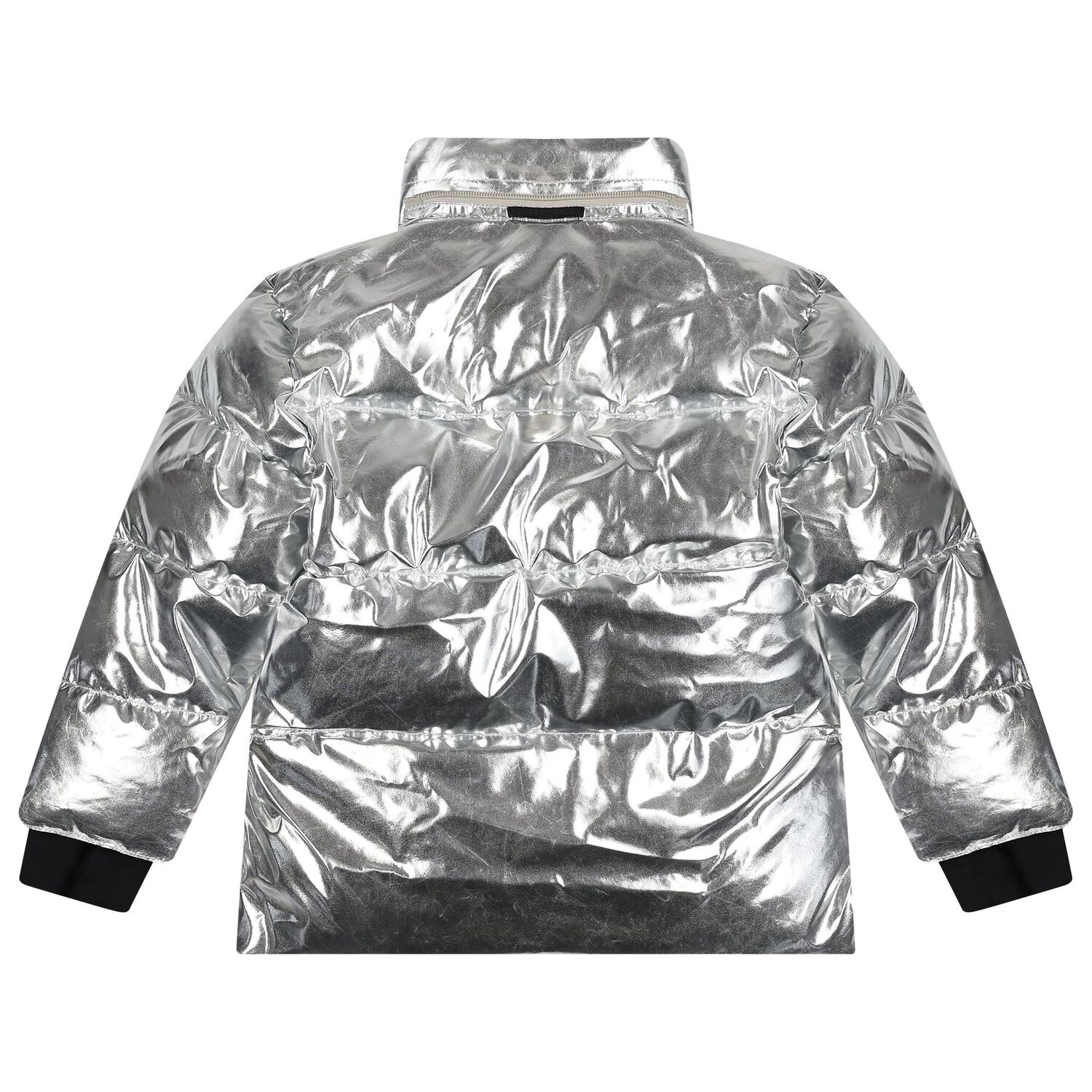 Girls Silver Metallic Star Puffer Jacket, 1, hi-res