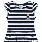 Girls White & Navy Blue Striped Dress, 1, hi-res