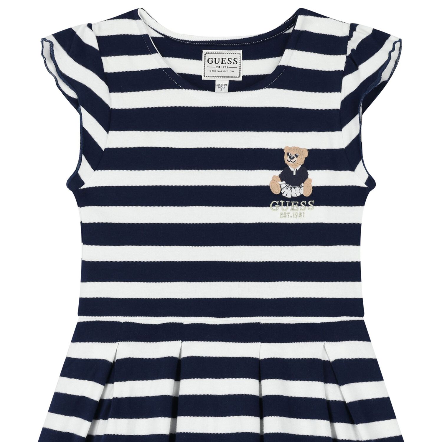 Girls White & Navy Blue Striped Dress, 1, hi-res