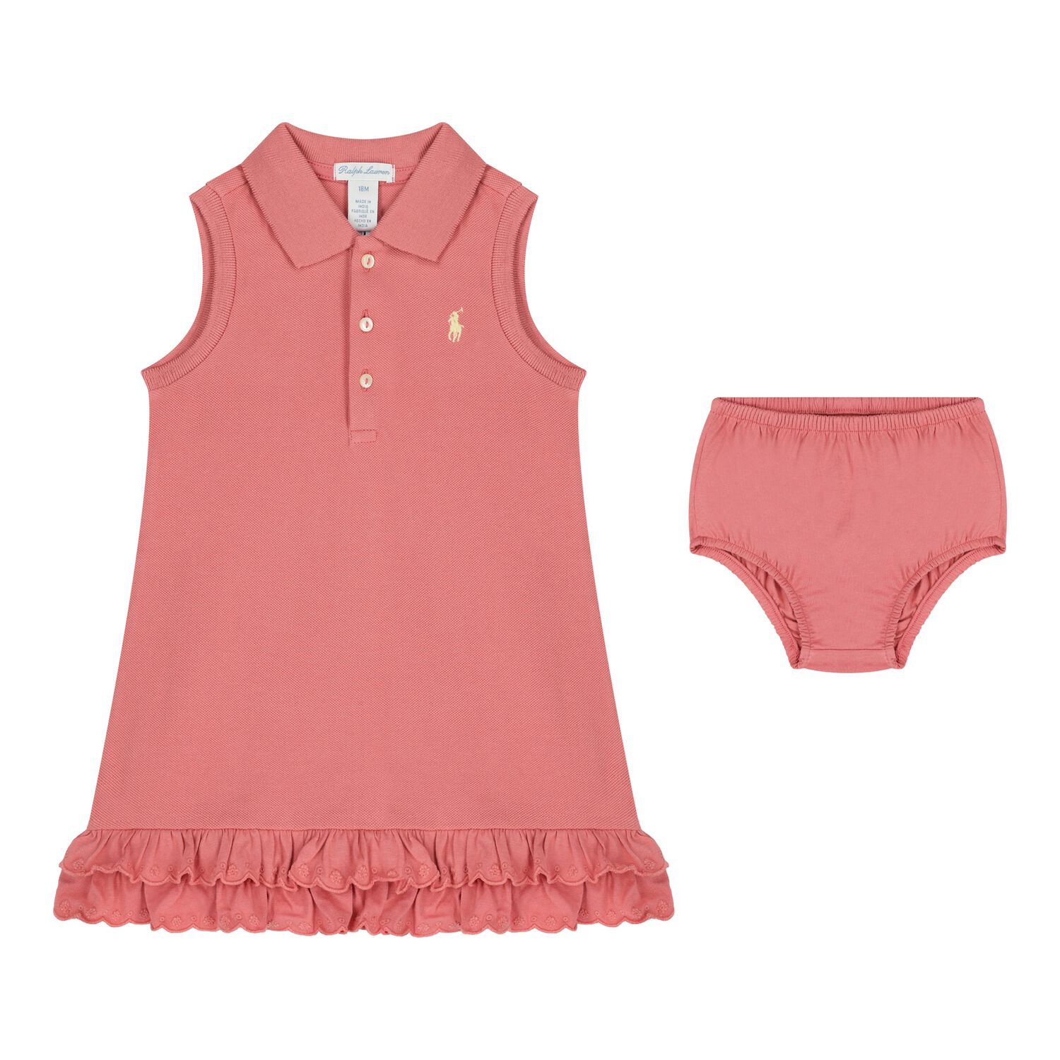 Baby Girls Pink Logo Ruffled Dress Set, 1, hi-res