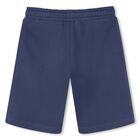 Boys Navy Blue Logo Shorts, 1, hi-res