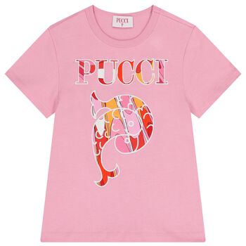 Girls Pink Embroidered Logo T-Shirt