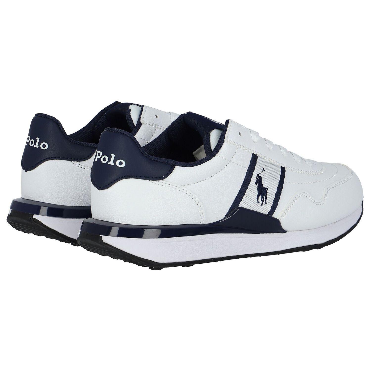 Boys White & Navy Blue Logo Trainers, 1, hi-res