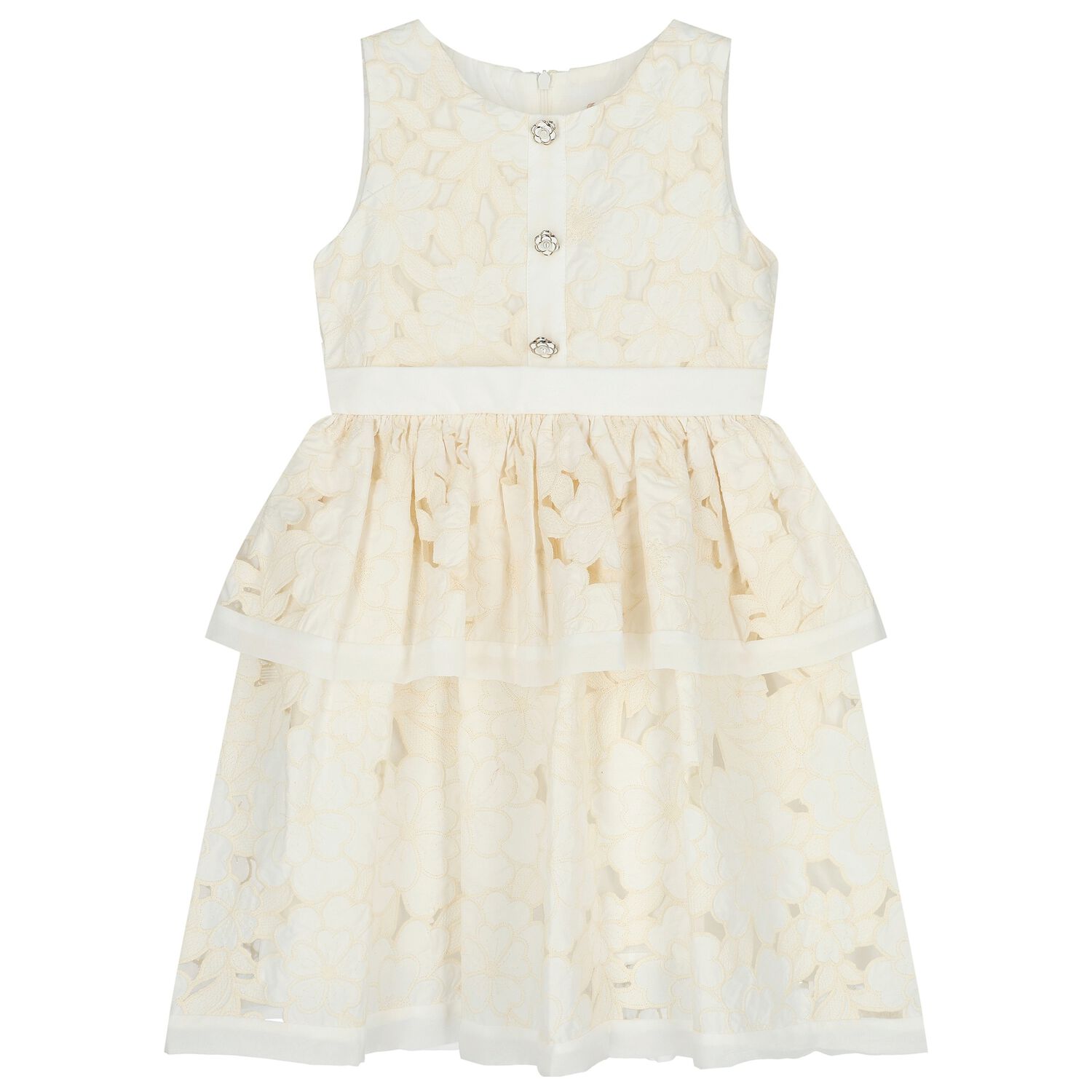 Girls Ivory Floral Cutwork Dress, 1, hi-res