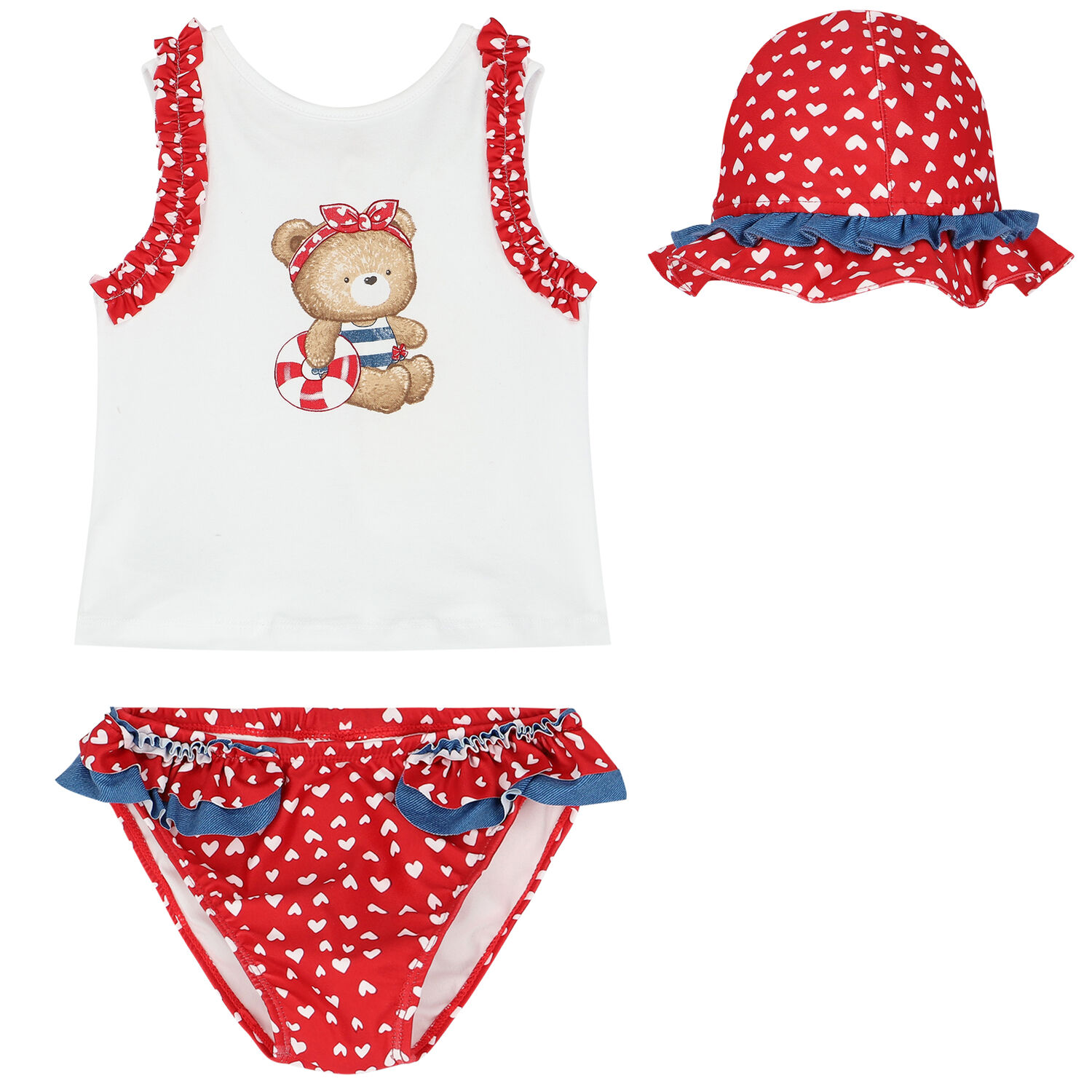 Baby Girls Red Teddy Bear Swim Set, 1, hi-res