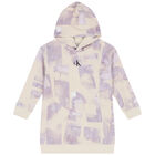 Girls Beige & Purple Logo Hooded Dress, 1, hi-res