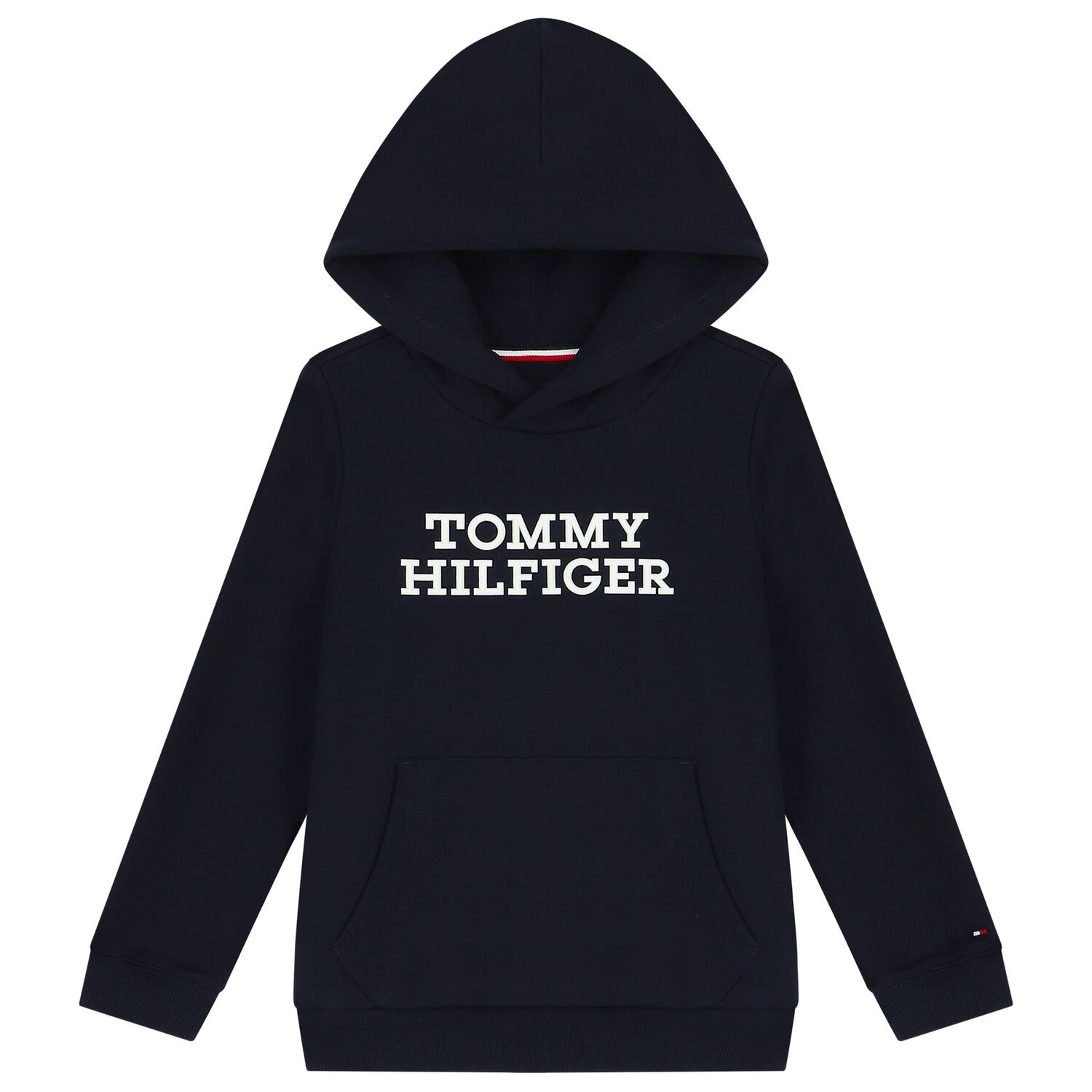Boys Navy Blue Logo Hooded Top, 1, hi-res