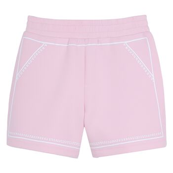 Girls Pink Stitched Print Shorts