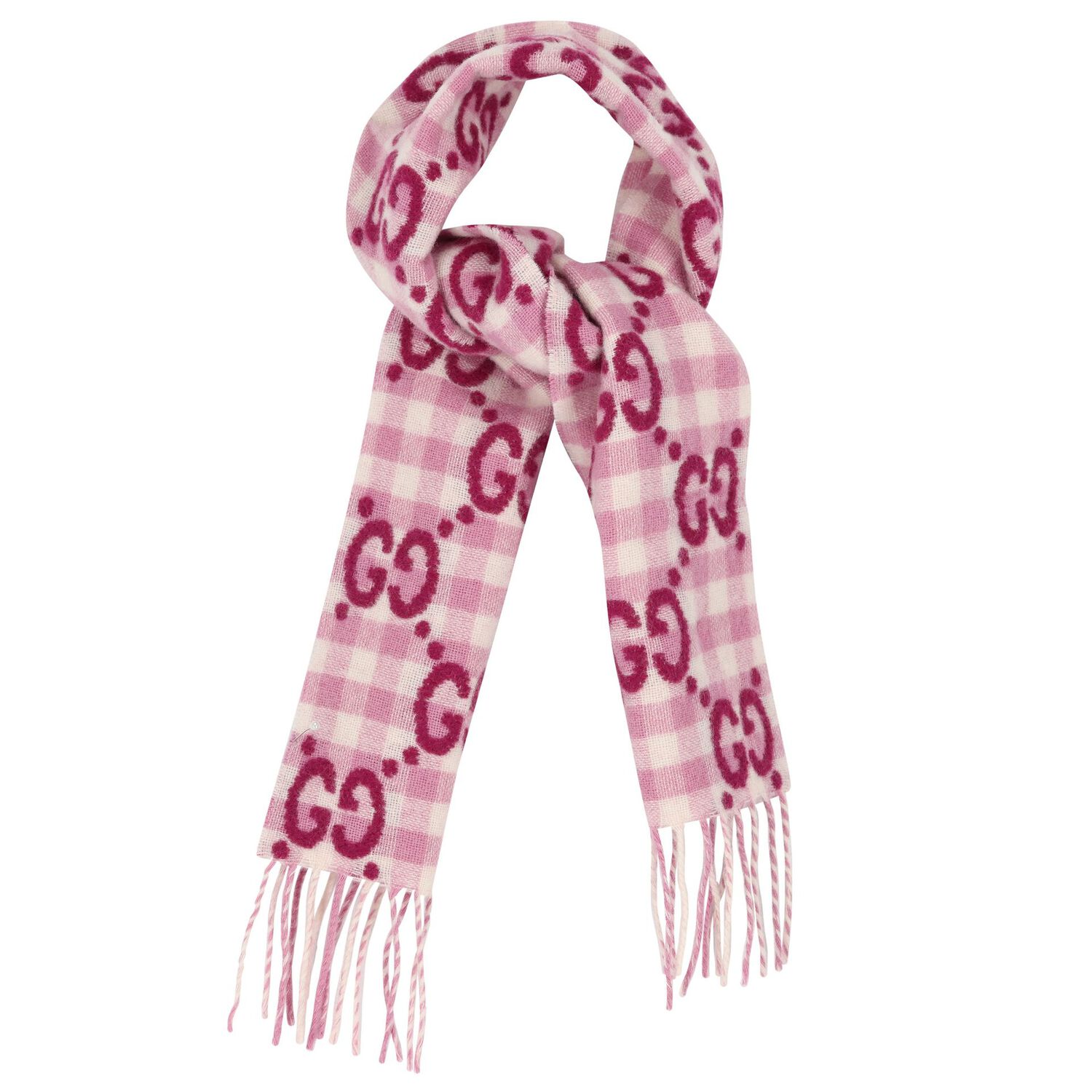Girls Pink Logo Check Scarf, 1, hi-res
