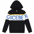 Boys Black Logo Hooded Top, 1, hi-res