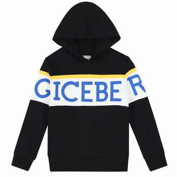 Boys Black Logo Hooded Top