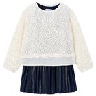 Girls Ivory & Navy Blue Sequin Dress Set, 3, hi-res