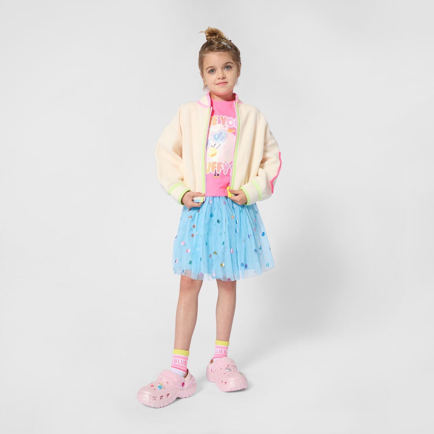 Girls Beige Fleece Zip Up Top, 1, hi-res