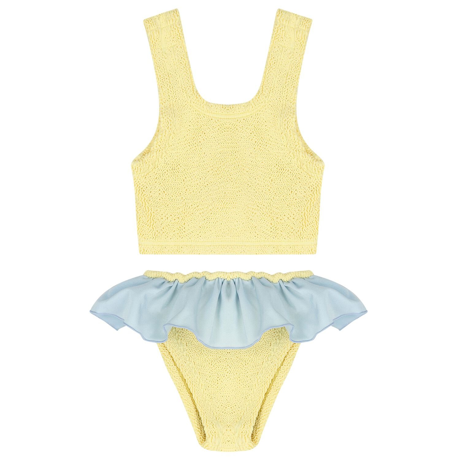Girls Yellow & Blue Crinkle Bikini , 3, hi-res