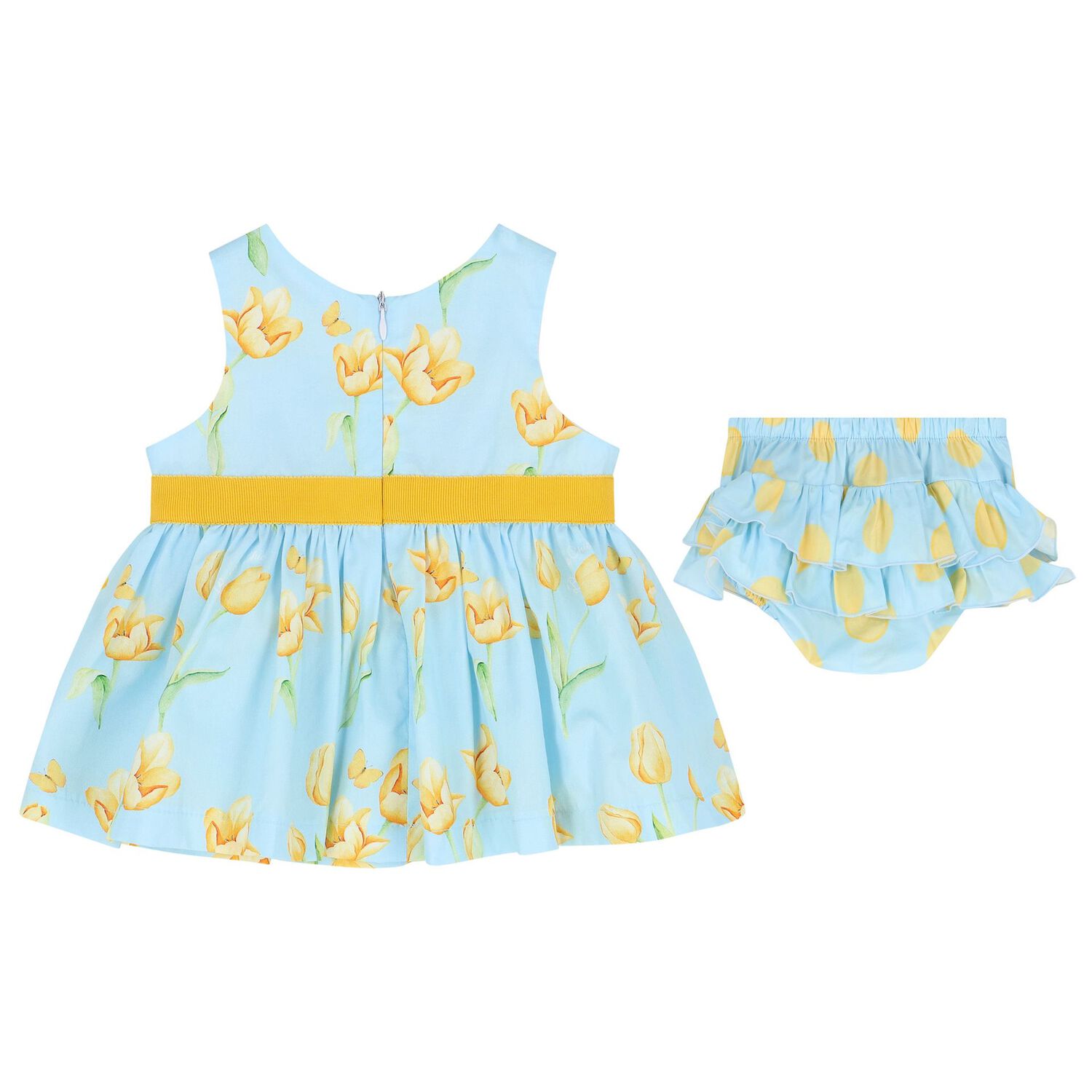 Baby Girls Blue Floral Dress Set, 1, hi-res
