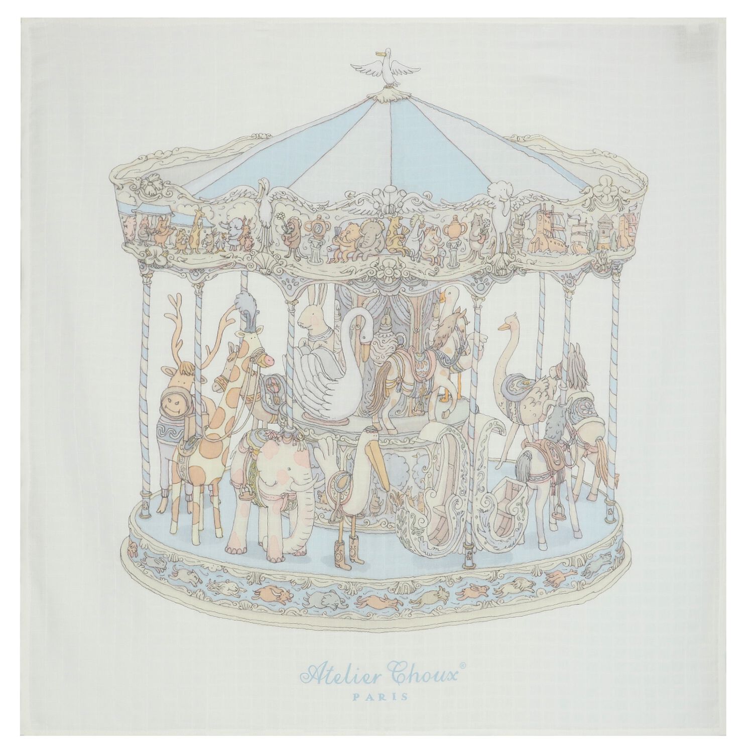 Baby Boys Ivory & Blue Carousel Swaddle Blanket, 1, hi-res