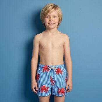 Boys Blue & White Octopus Swim Shorts