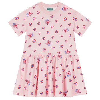Girls Pink Floral Logo Dress