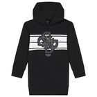 Girls Black Logo Hooded Dress, 2, hi-res