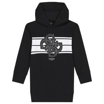Girls Black Logo Hooded Dress