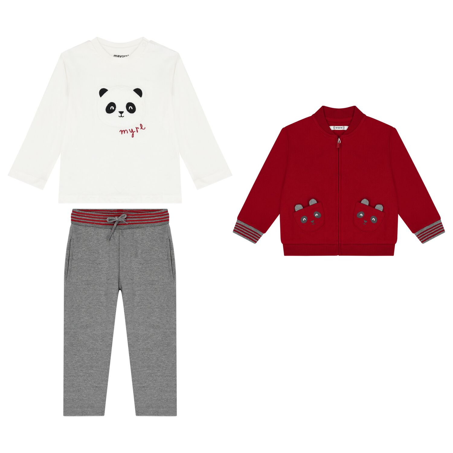 Younger Boys Red, White & Grey 3 Piece Tracksuit, 1, hi-res