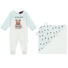 Baby Boys White & Blue Logo Babygrow Set, 1, hi-res
