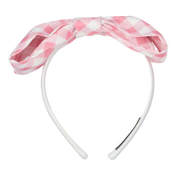 Girls Pink & White Gingham Bow Headband
