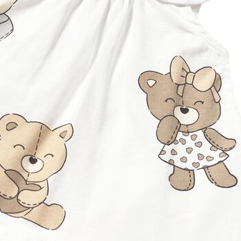 Baby Girls White Cotton Teddy Bear Dress