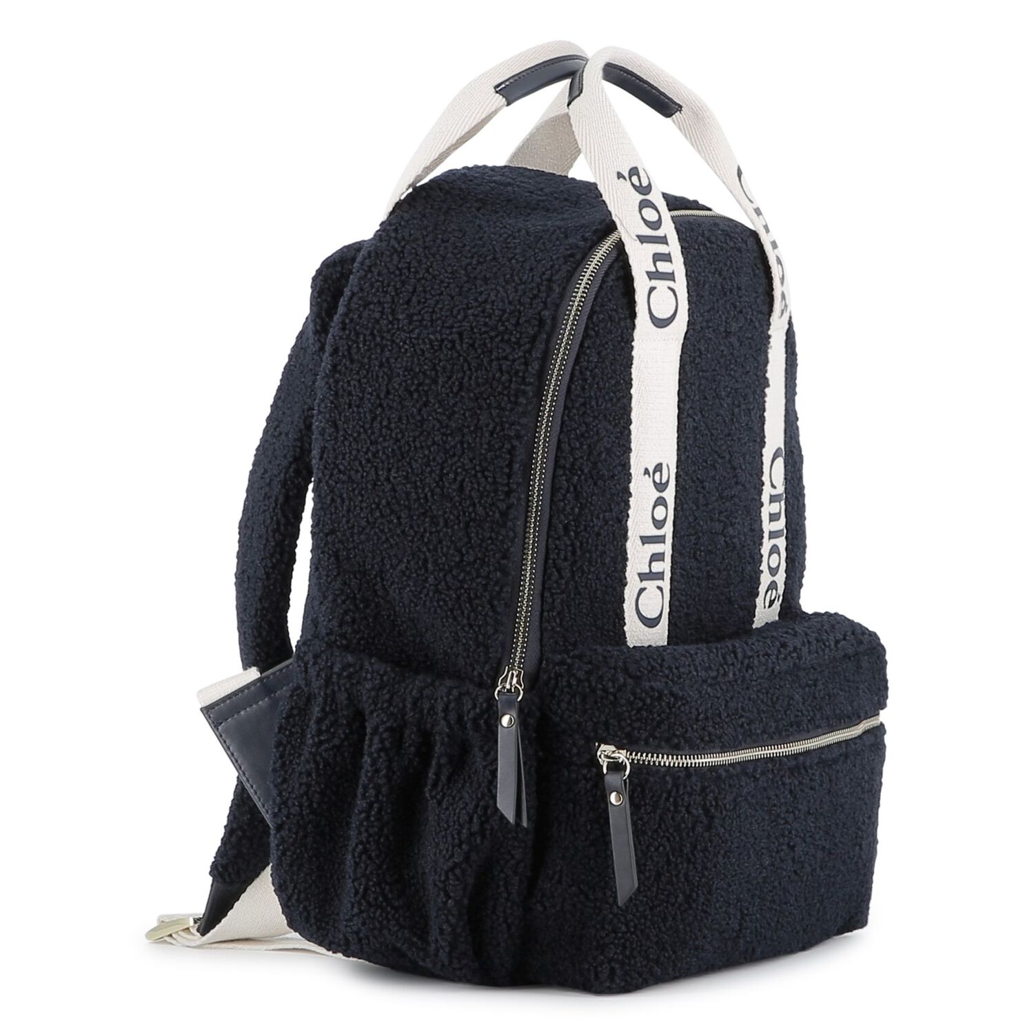 Girls Navy Blue Sherpa Fleece Backpack, 1, hi-res