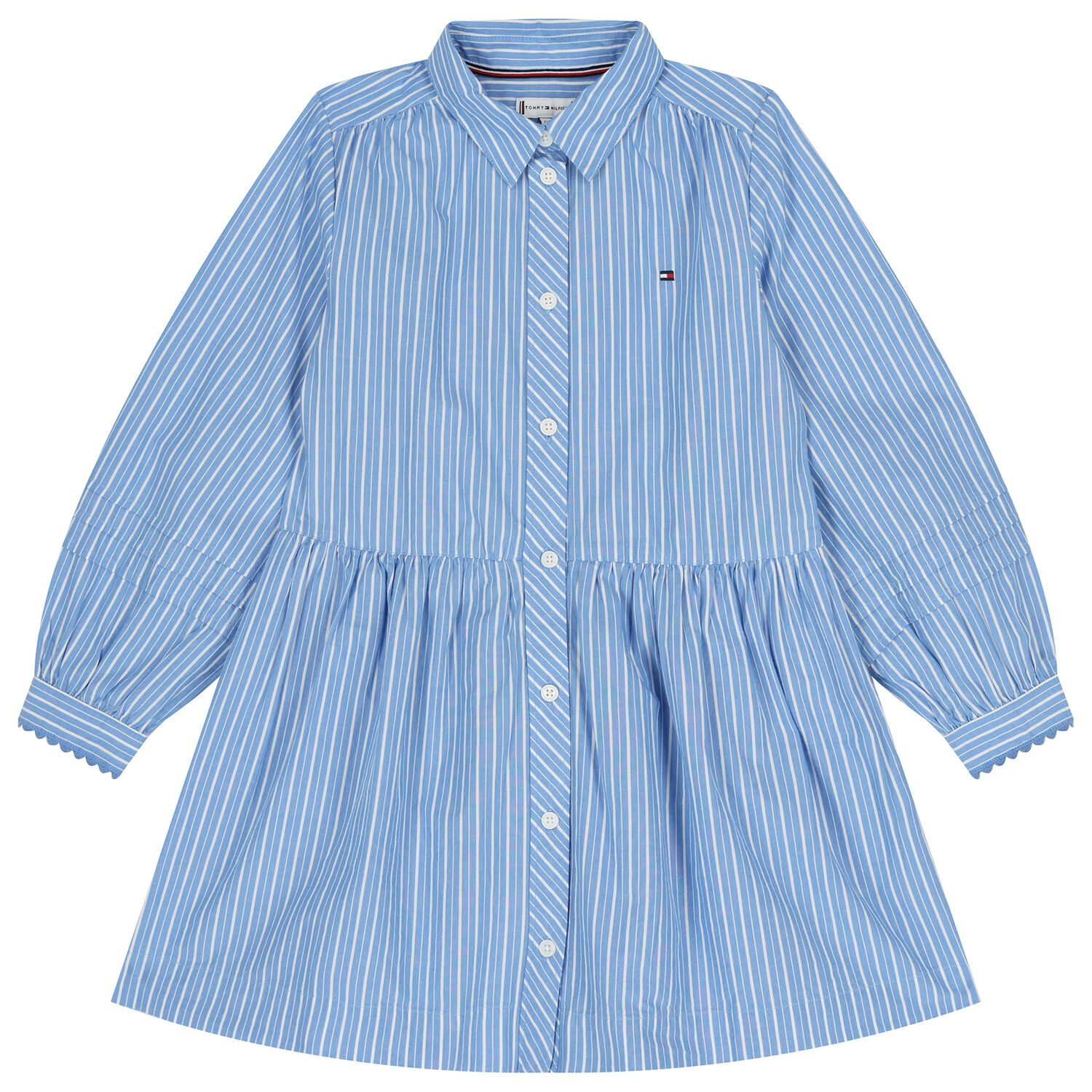 Girls Blue & White Striped Shirt Dress, 1, hi-res