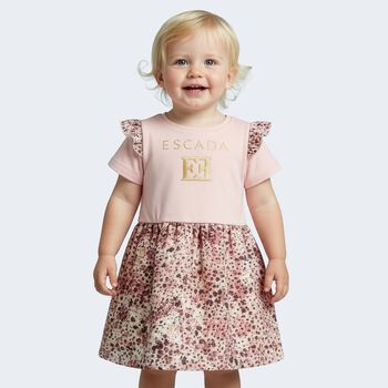 Younger Girls Pink Logo Ruffled Dress
