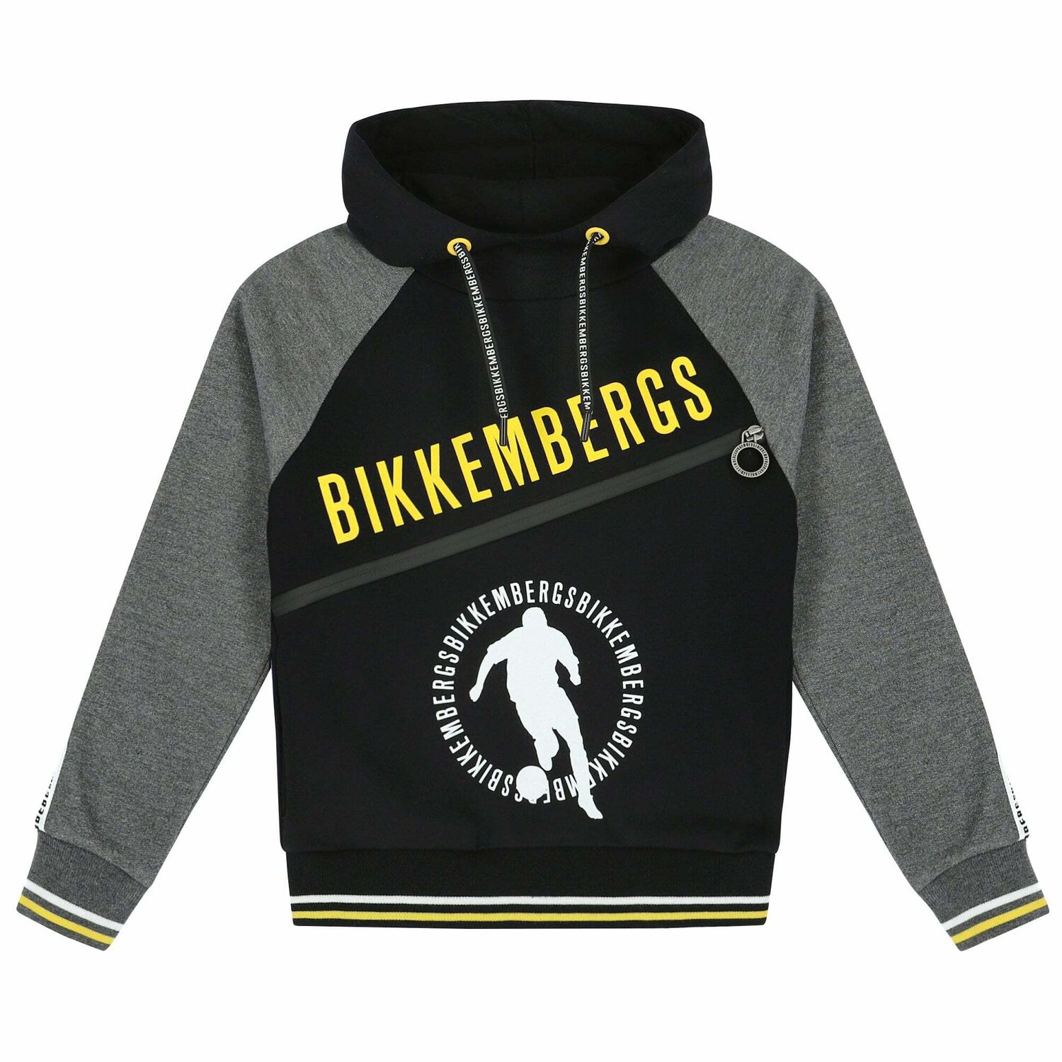Boys Black & Grey Hooded Top, 1, hi-res