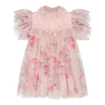 Baby Girls Glittery Pink Floral Tulle Dress 