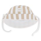 Baby Boys Beige & White Striped Logo Reversible Hat, 2, hi-res