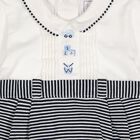 Baby Boys White & Navy Blue Striped Romper, 1, hi-res