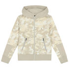 Boys Beige Camouflaged Logo Zip Up Top, 1, hi-res