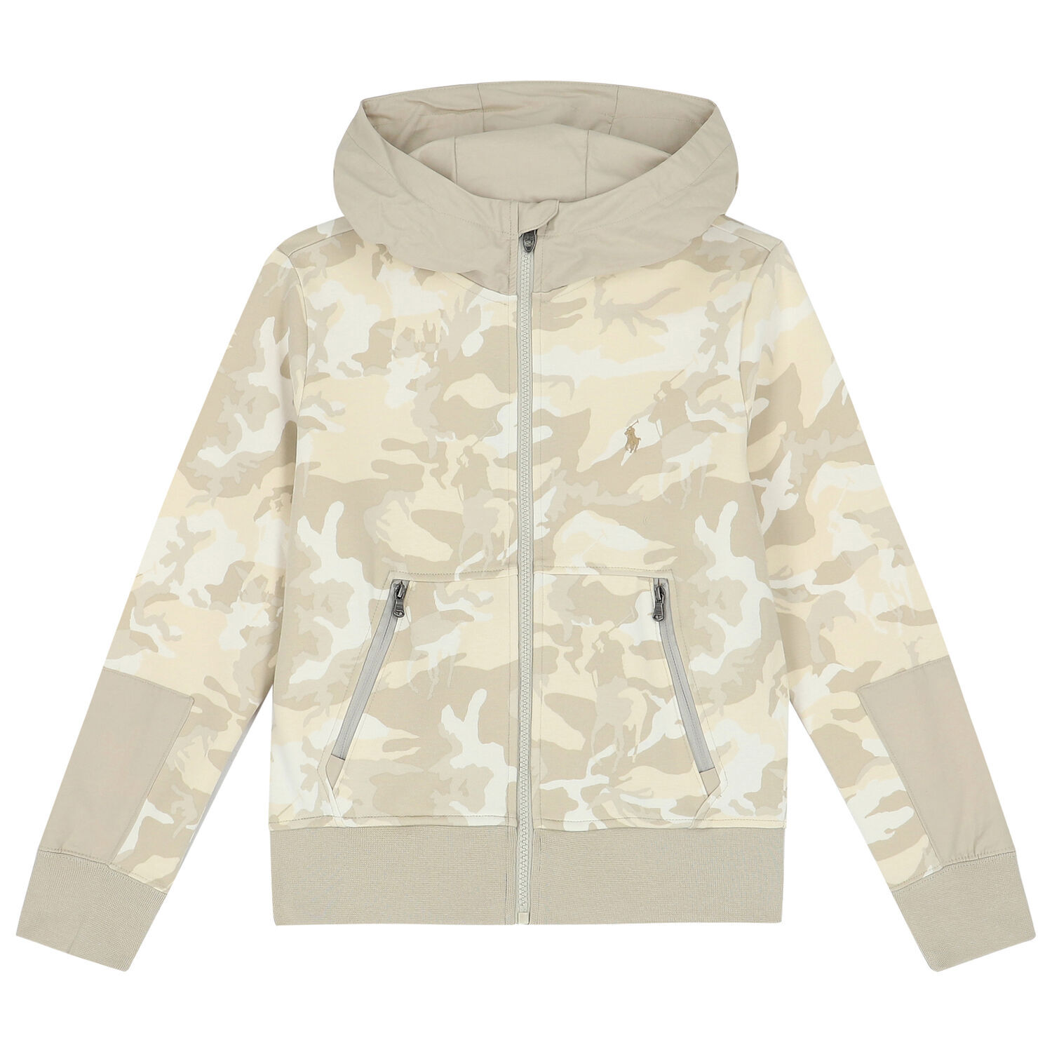 Boys Beige Camouflaged Logo Zip Up Top, 1, hi-res image number null