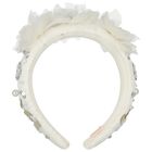 Girls Ivory Flower Satin Headband, 1, hi-res