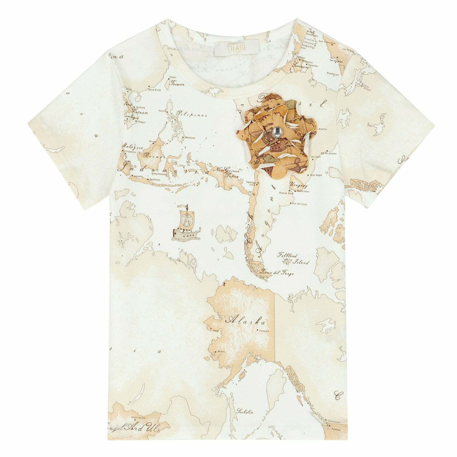 Girls White & Beige Geo Map T-Shirt, 2, hi-res