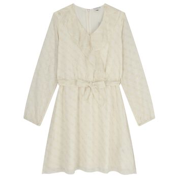 Girls Beige Logo Chiffon Dress