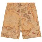 Boys Beige Geo Map Shorts, 1, hi-res