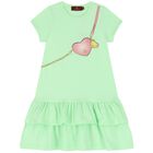 Girls Green Logo Bag Dress, 2, hi-res